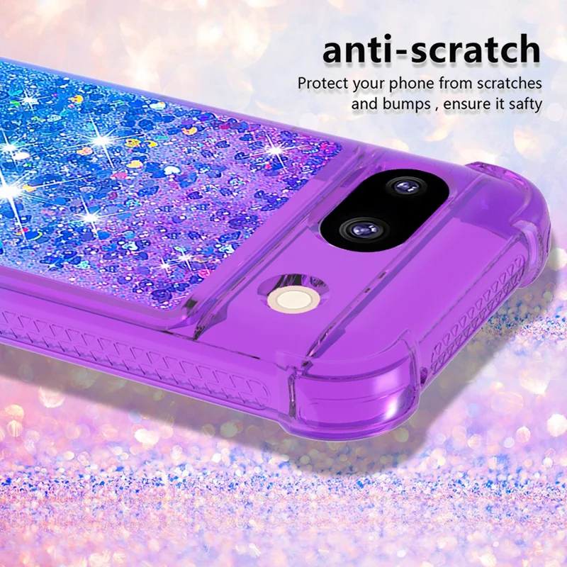 For Google Pixel 8a TPU Case Gradient Quicksand Phone Back Cover - Purple+Sky Blue