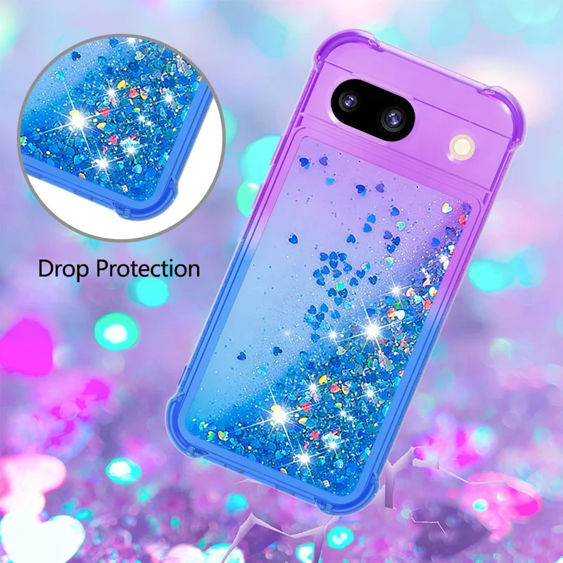 For Google Pixel 8a TPU Case Gradient Quicksand Phone Back Cover - Purple+Sky Blue