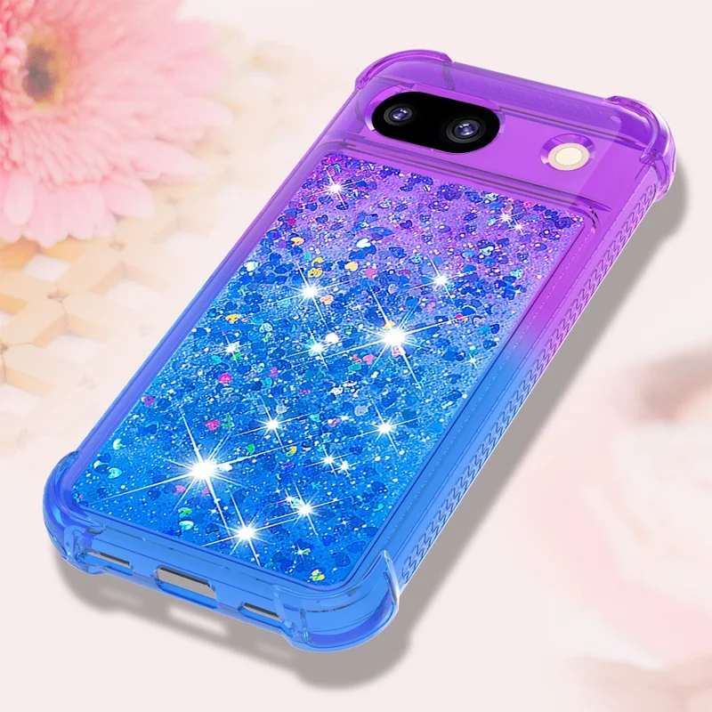For Google Pixel 8a TPU Case Gradient Quicksand Phone Back Cover - Purple+Sky Blue