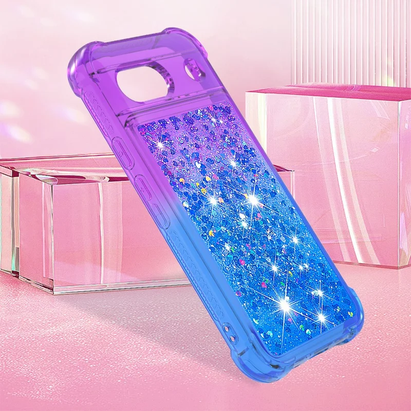 For Google Pixel 8a TPU Case Gradient Quicksand Phone Back Cover - Purple+Sky Blue
