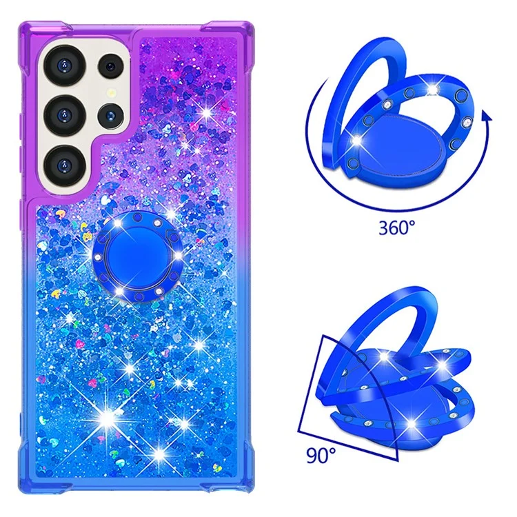YB Quicksand Series-8 para Funda Samsung Galaxy S24 Ultra Floating Sparkle Kickstand Phone Cover - Púrpura+Azul Celeste