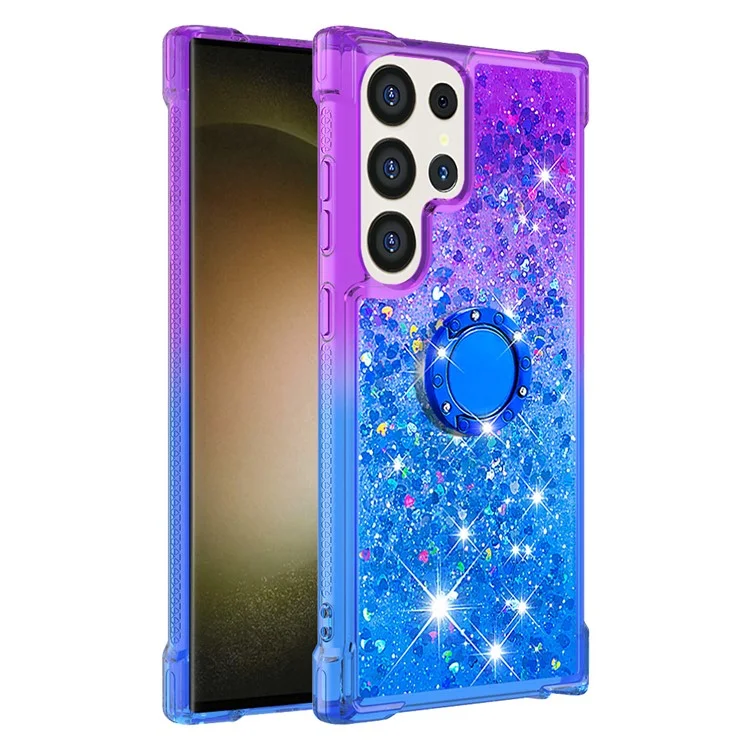 YB Quicksand Series-8 para Funda Samsung Galaxy S24 Ultra Floating Sparkle Kickstand Phone Cover - Púrpura+Azul Celeste