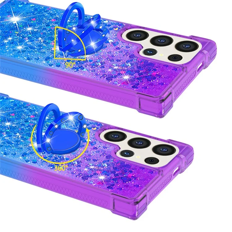 YB Quicksand Series-8 para Funda Samsung Galaxy S24 Ultra Floating Sparkle Kickstand Phone Cover - Púrpura+Azul Celeste