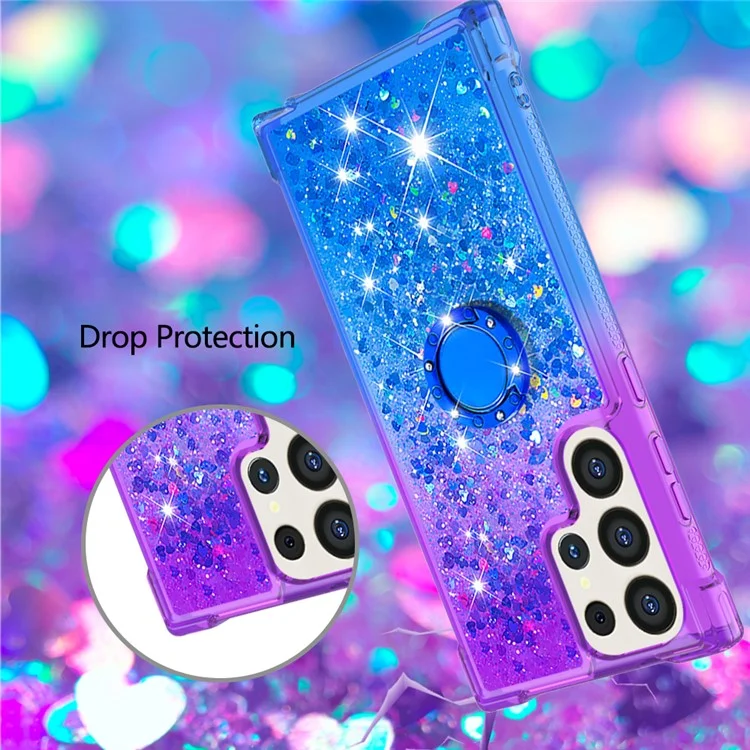YB Quicksand Series-8 para Funda Samsung Galaxy S24 Ultra Floating Sparkle Kickstand Phone Cover - Púrpura+Azul Celeste