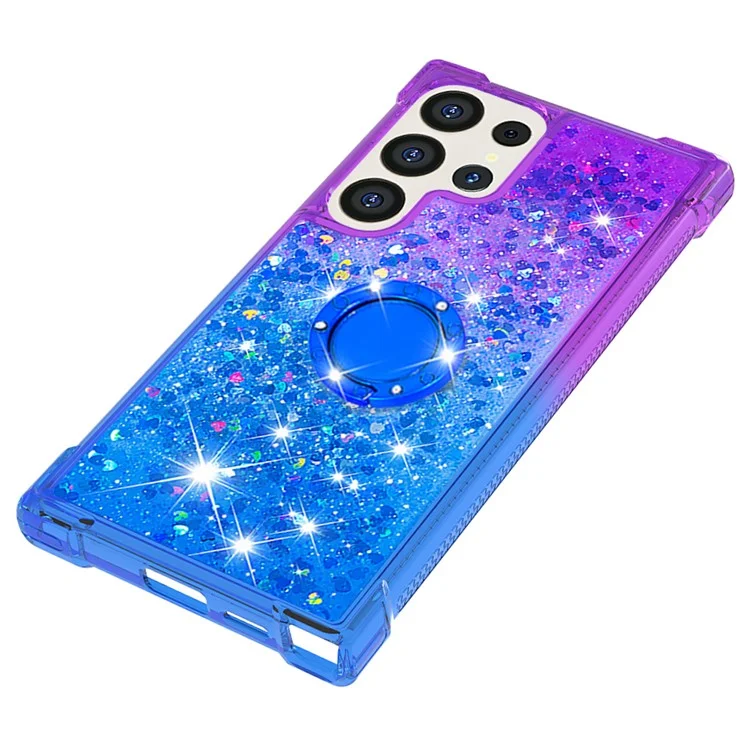 YB Quicksand Series-8 para Funda Samsung Galaxy S24 Ultra Floating Sparkle Kickstand Phone Cover - Púrpura+Azul Celeste