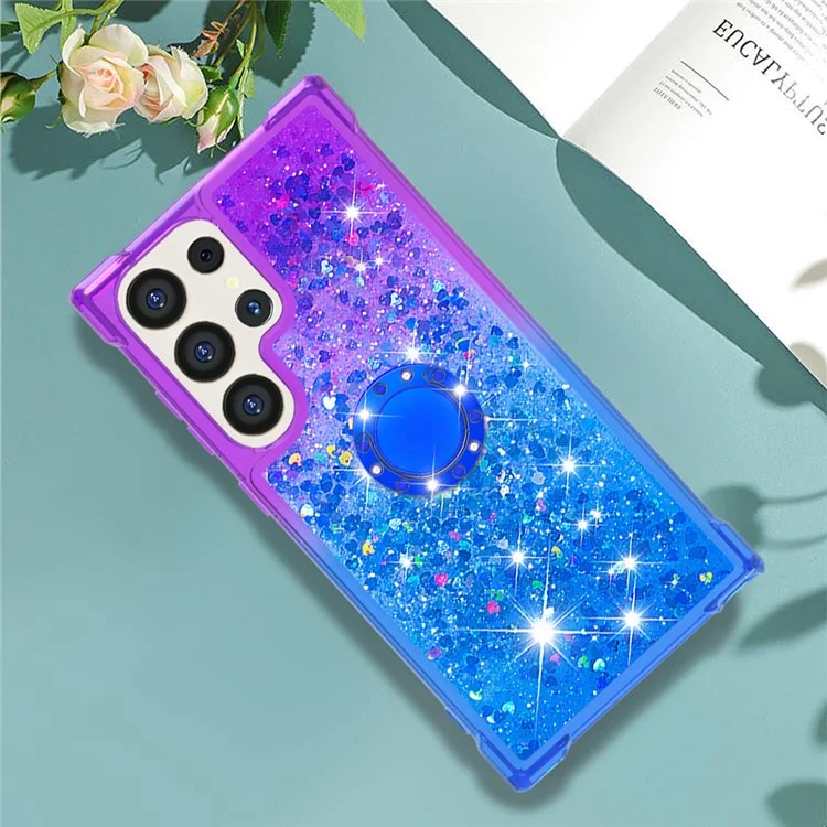 YB Quicksand Series-8 para Funda Samsung Galaxy S24 Ultra Floating Sparkle Kickstand Phone Cover - Púrpura+Azul Celeste