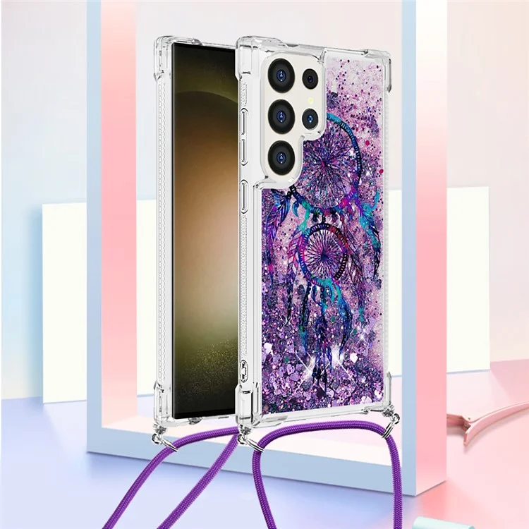 For Samsung Galaxy S24 Ultra TPU Case with Lanyard Quicksand Pattern Print Phone Cover - Wind Chimes