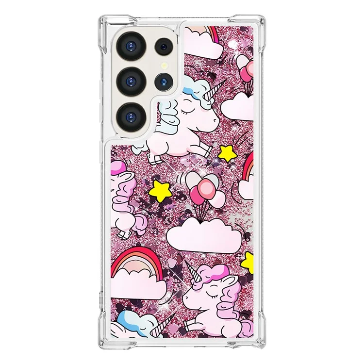 YB Quicksand Series-2 para Samsung Galaxy S24 Ultra Case Moving Bling TPU Pattern Phone Cover - Cavalo Fofo e Nuvens