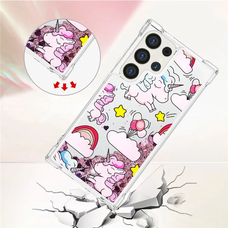 YB Quicksand Series-2 para Samsung Galaxy S24 Ultra Case Moving Bling TPU Pattern Phone Cover - Cavalo Fofo e Nuvens