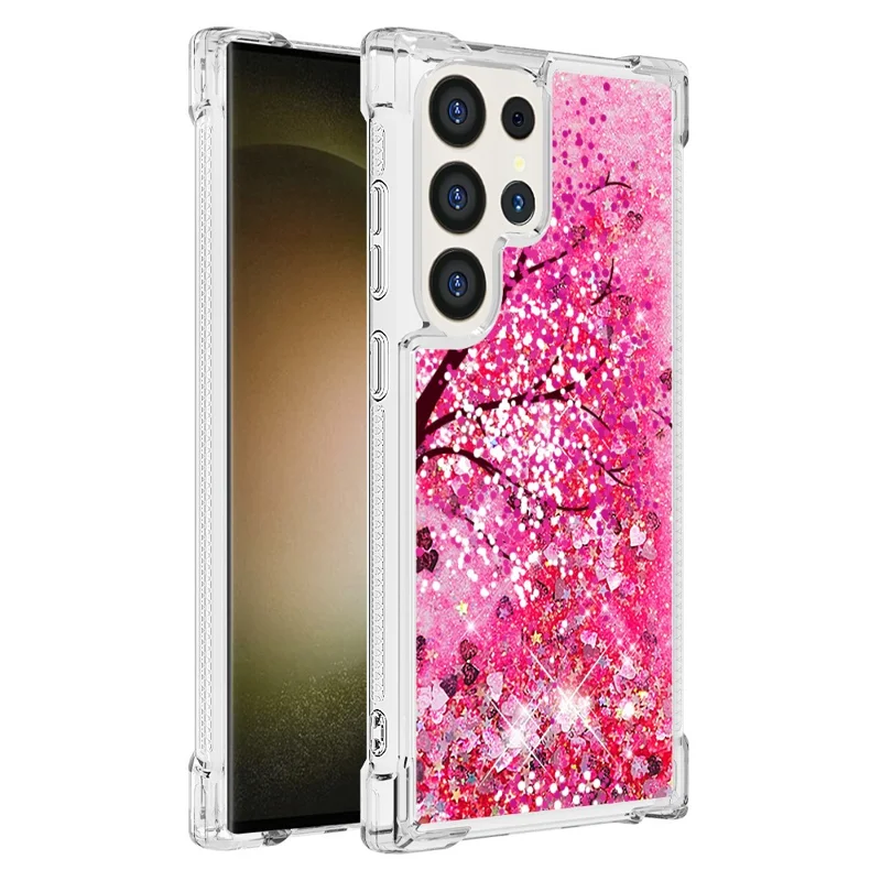 For Samsung Galaxy S24 Ultra TPU Case with Quicksand and Pattern Printed - Cherry Blossom