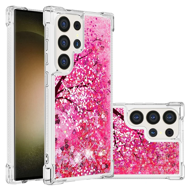 For Samsung Galaxy S24 Ultra TPU Case with Quicksand and Pattern Printed - Cherry Blossom