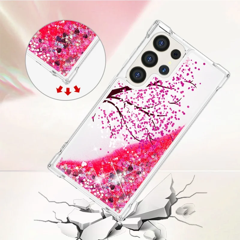 For Samsung Galaxy S24 Ultra TPU Case with Quicksand and Pattern Printed - Cherry Blossom