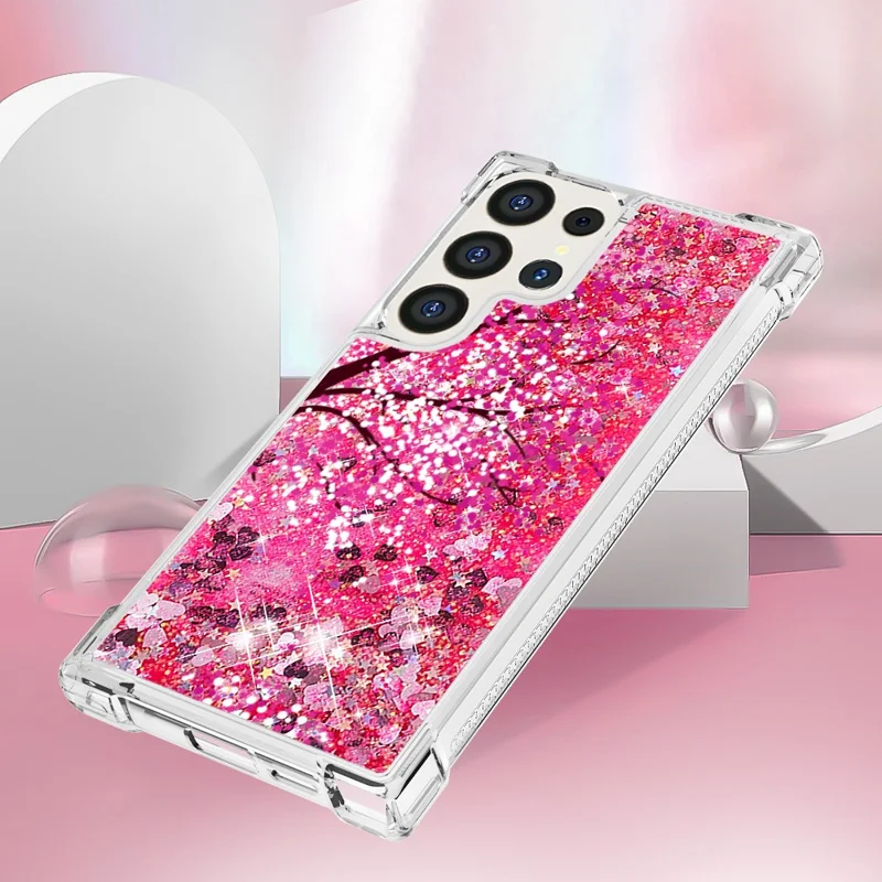 For Samsung Galaxy S24 Ultra TPU Case with Quicksand and Pattern Printed - Cherry Blossom
