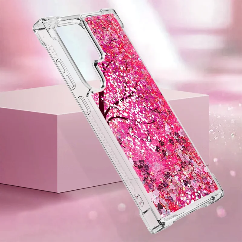 For Samsung Galaxy S24 Ultra TPU Case with Quicksand and Pattern Printed - Cherry Blossom