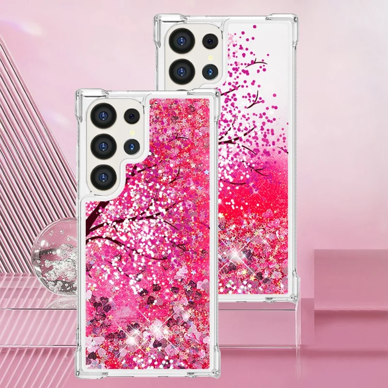 For Samsung Galaxy S24 Ultra TPU Case with Quicksand and Pattern Printed - Cherry Blossom