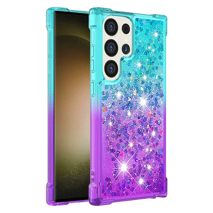 YB Quicksand Series-3 para Samsung Galaxy S24 Ultra Case Glitter Liquid Gradient TPU Cover - Azul Cielo+Morado