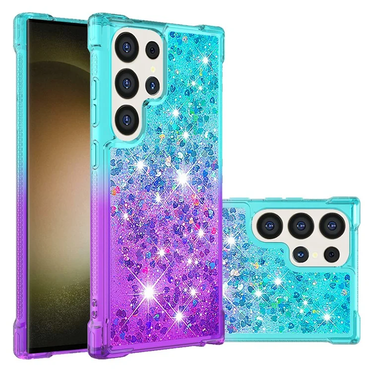 YB Quicksand Series-3 para Samsung Galaxy S24 Ultra Case Glitter Liquid Gradient TPU Cover - Azul Cielo+Morado