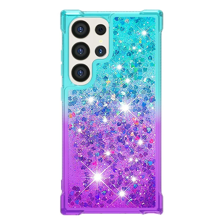 YB Quicksand Series-3 para Samsung Galaxy S24 Ultra Case Glitter Liquid Gradient TPU Cover - Azul Cielo+Morado