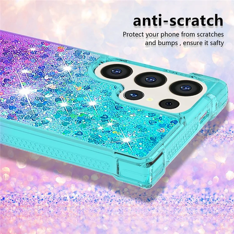 YB Quicksand Series-3 para Samsung Galaxy S24 Ultra Case Glitter Liquid Gradient TPU Cover - Azul Cielo+Morado