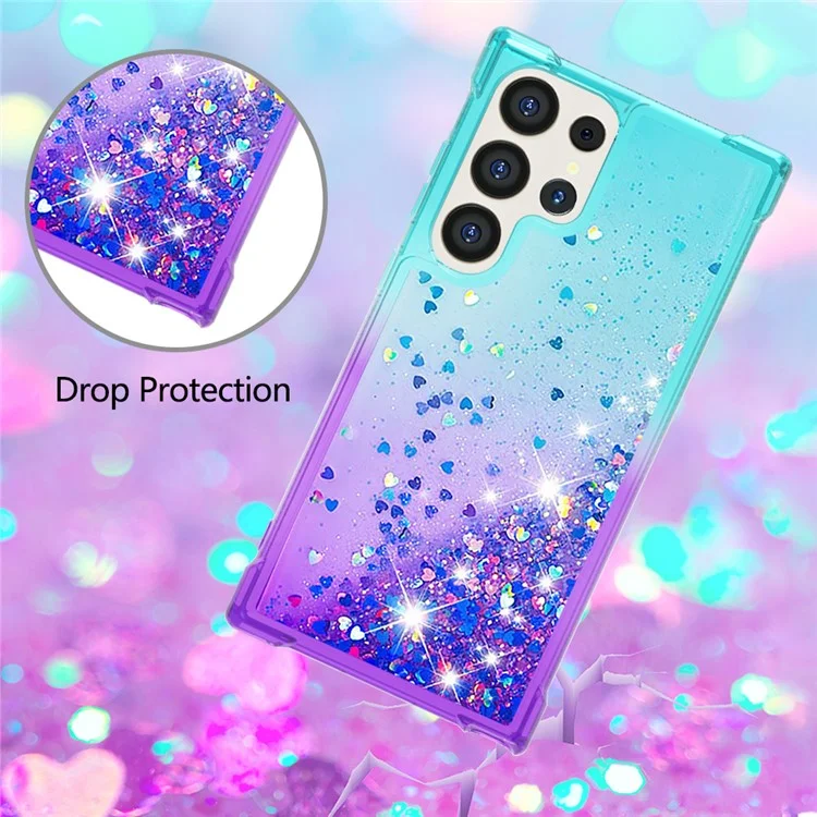 YB Quicksand Series-3 para Samsung Galaxy S24 Ultra Case Glitter Liquid Gradient TPU Cover - Azul Cielo+Morado