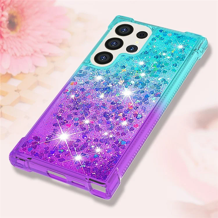 YB Quicksand Series-3 para Samsung Galaxy S24 Ultra Case Glitter Liquid Gradient TPU Cover - Azul Cielo+Morado