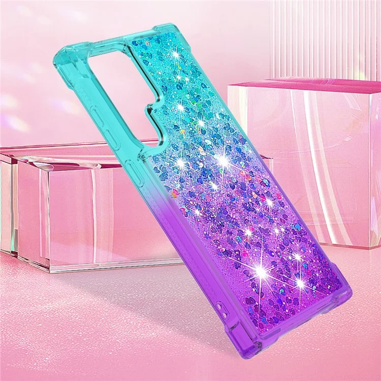YB Quicksand Series-3 para Samsung Galaxy S24 Ultra Case Glitter Liquid Gradient TPU Cover - Azul Cielo+Morado