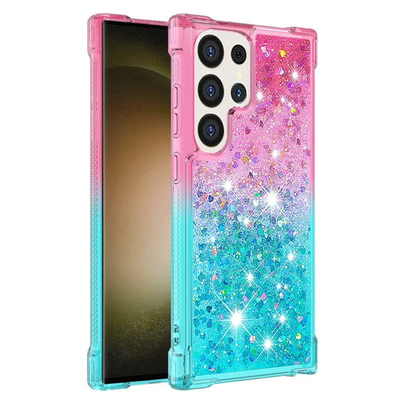 For Samsung Galaxy S24 Ultra TPU Case Gradient Quicksand Phone Back Cover - Pink+Sky Blue