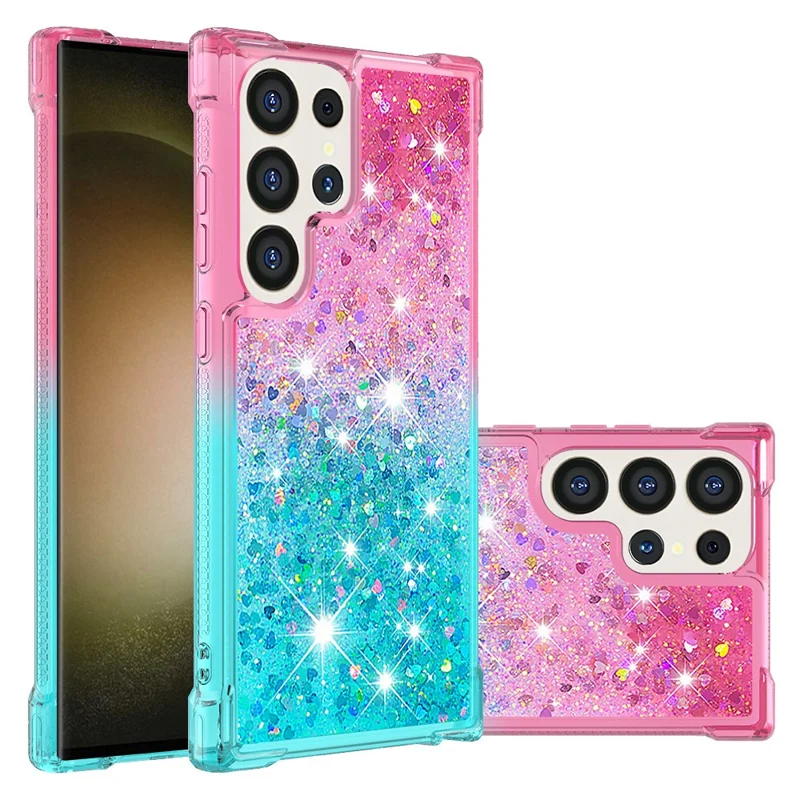 For Samsung Galaxy S24 Ultra TPU Case Gradient Quicksand Phone Back Cover - Pink+Sky Blue