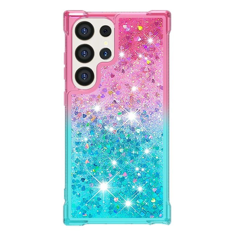 For Samsung Galaxy S24 Ultra TPU Case Gradient Quicksand Phone Back Cover - Pink+Sky Blue