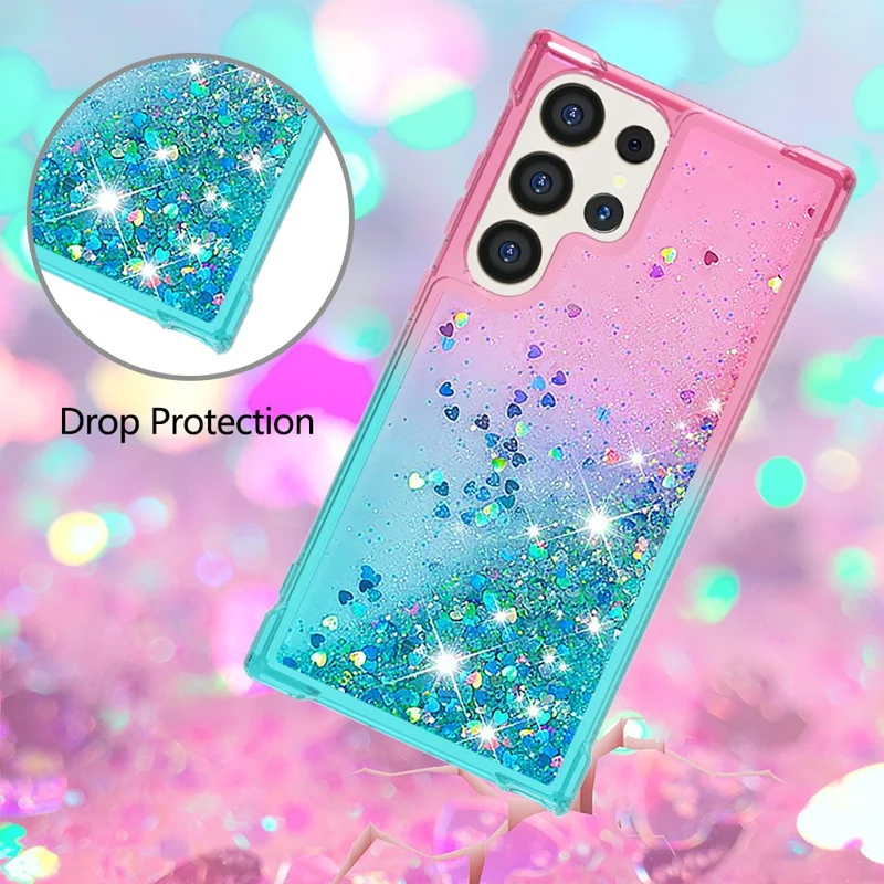 For Samsung Galaxy S24 Ultra TPU Case Gradient Quicksand Phone Back Cover - Pink+Sky Blue