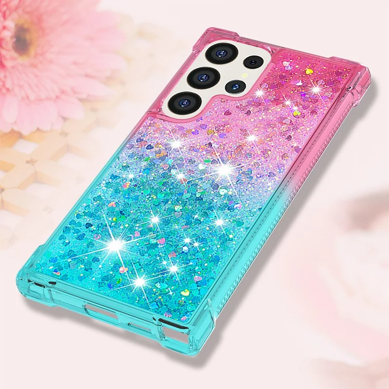 For Samsung Galaxy S24 Ultra TPU Case Gradient Quicksand Phone Back Cover - Pink+Sky Blue