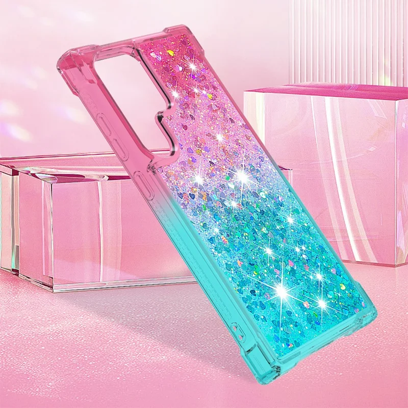 For Samsung Galaxy S24 Ultra TPU Case Gradient Quicksand Phone Back Cover - Pink+Sky Blue