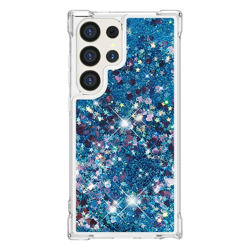 For Samsung Galaxy S24 Ultra TPU Case Glitter Quicksand Shockproof Phone Back Cover - Blue / Hearts