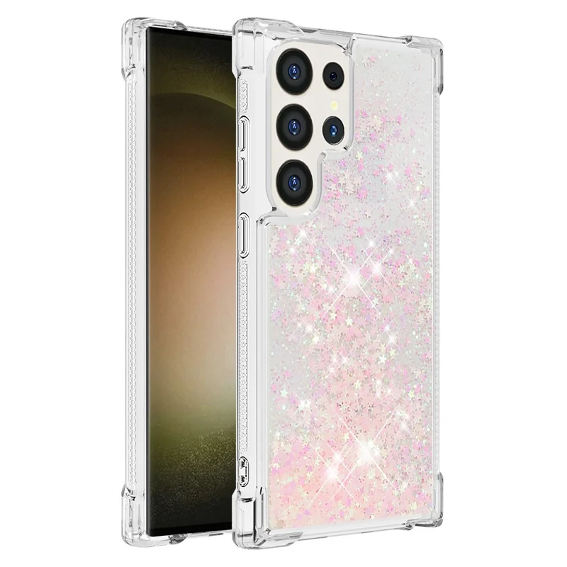 For Samsung Galaxy S24 Ultra TPU Case Glitter Quicksand Shockproof Phone Back Cover - Pink / Pentagrams