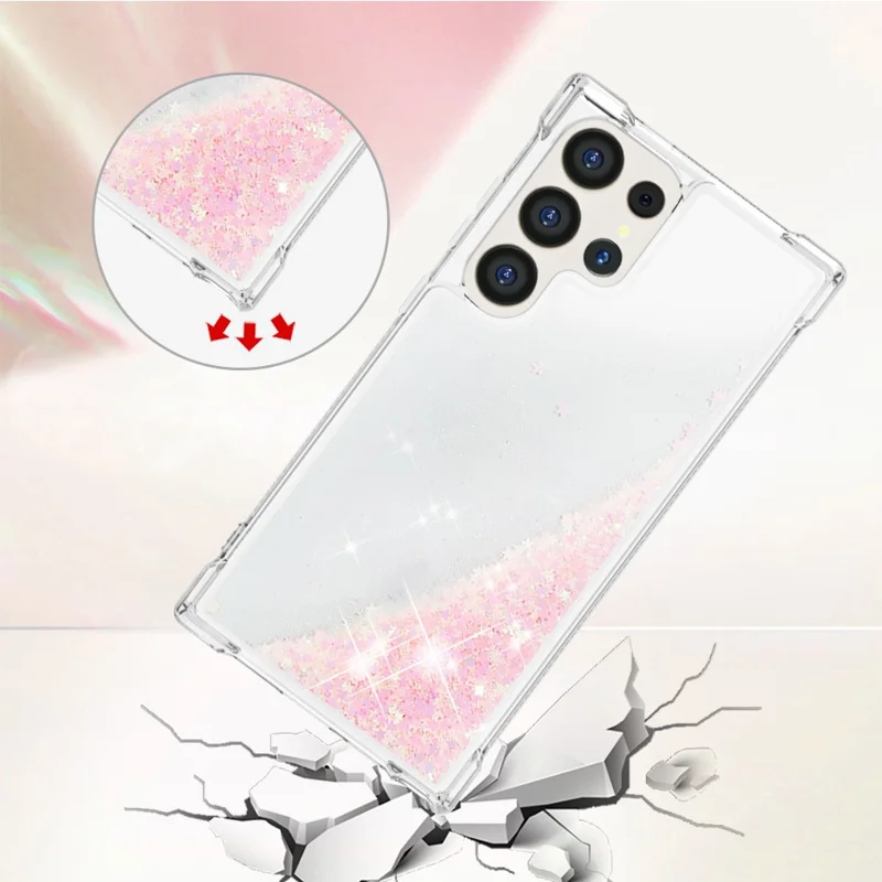 For Samsung Galaxy S24 Ultra TPU Case Glitter Quicksand Shockproof Phone Back Cover - Pink / Pentagrams