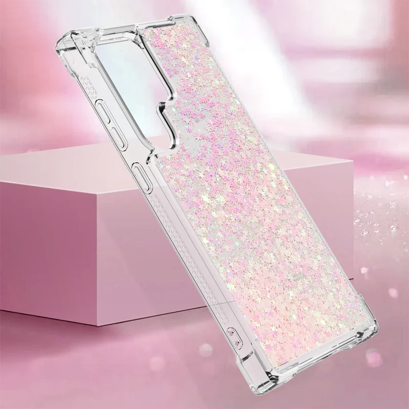 For Samsung Galaxy S24 Ultra TPU Case Glitter Quicksand Shockproof Phone Back Cover - Pink / Pentagrams
