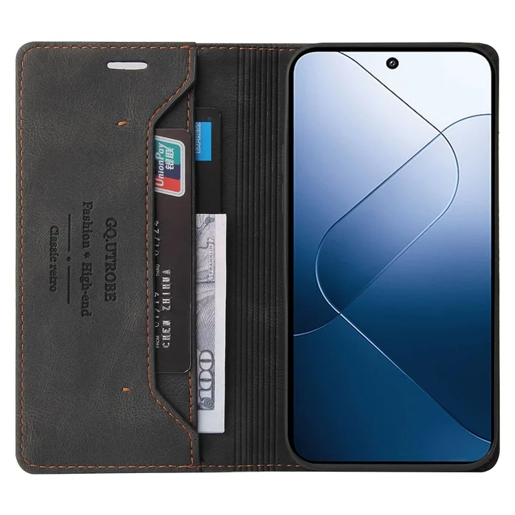 GQ.UTROBE 008 Serie für Xiaomi 14 Hülle RFID-Blocking PU-Leder + TPU Flip Cover - Schwarz