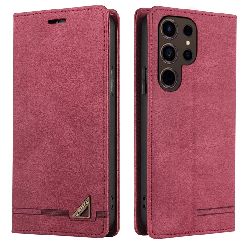 GQ.UTROBE 008 Series For Samsung Galaxy S24 Ultra Case RFID Blocking PU Leather+TPU Skin-touch Phone Protector - Wine Red