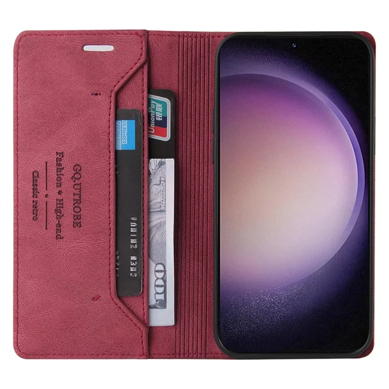 GQ.UTROBE 008 Series For Samsung Galaxy S24 Ultra Case RFID Blocking PU Leather+TPU Skin-touch Phone Protector - Wine Red