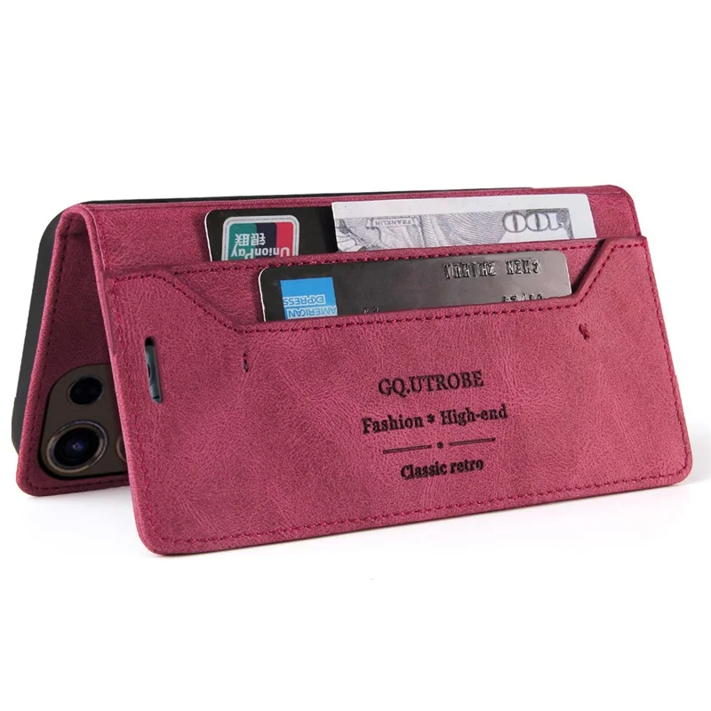 GQ.UTROBE 008 Series For Samsung Galaxy S24 Ultra Case RFID Blocking PU Leather+TPU Skin-touch Phone Protector - Wine Red