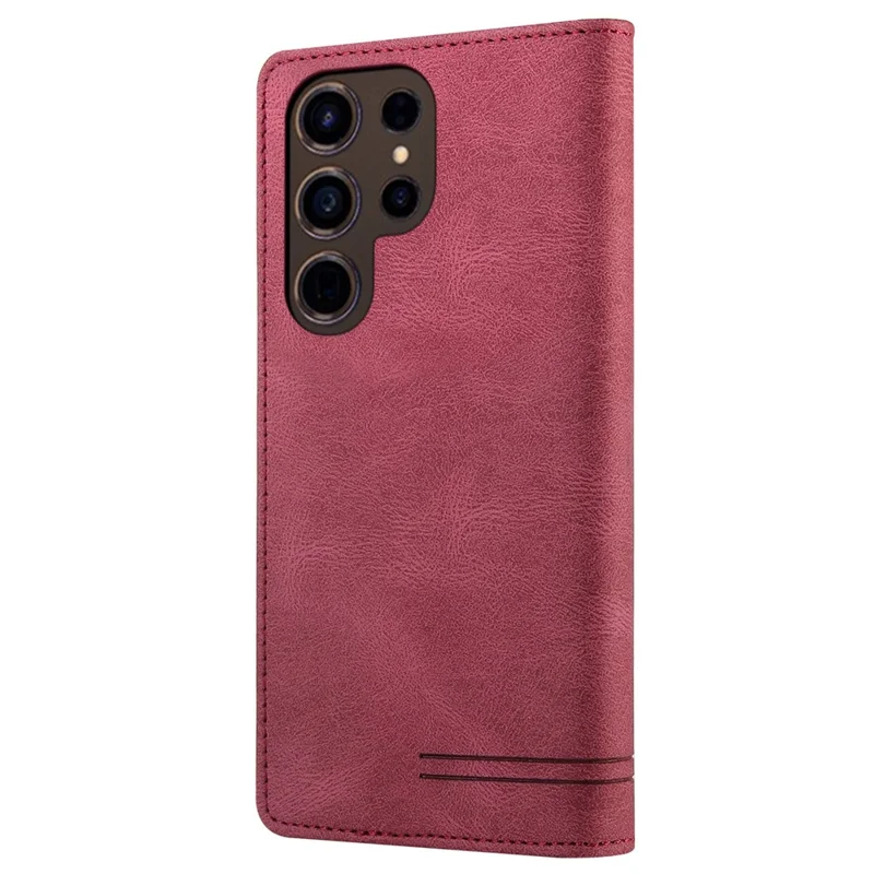 GQ.UTROBE 008 Series For Samsung Galaxy S24 Ultra Case RFID Blocking PU Leather+TPU Skin-touch Phone Protector - Wine Red