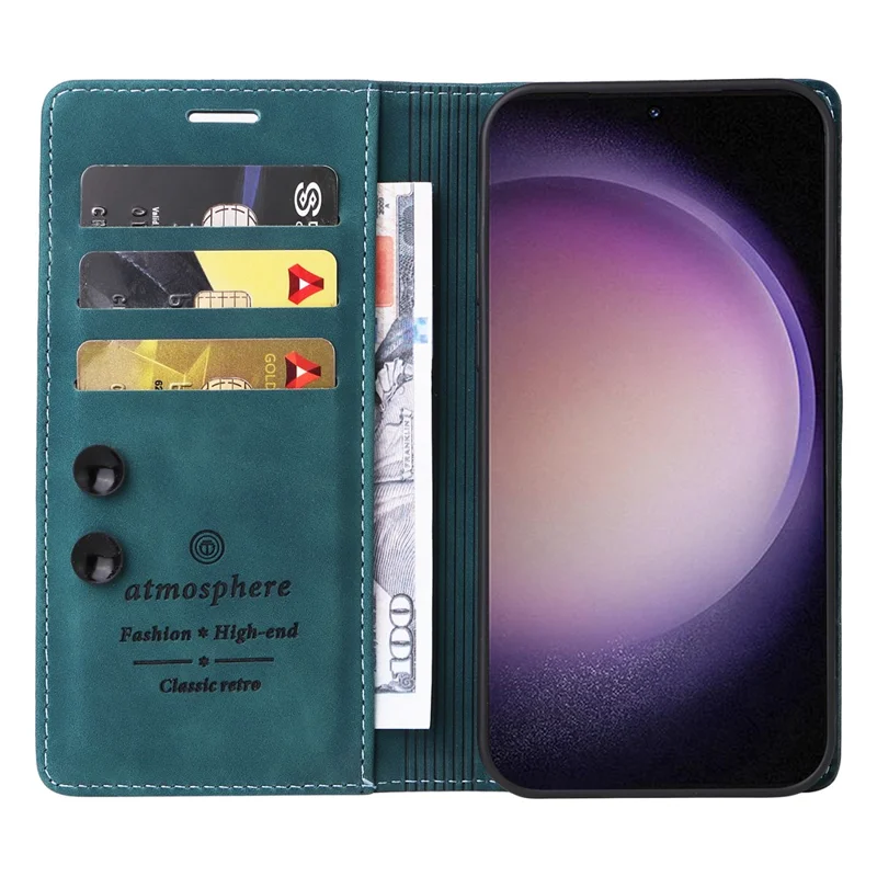 006 Series For Samsung Galaxy S24 Case Stand Leather Cover with Suction Cups Closure - Green