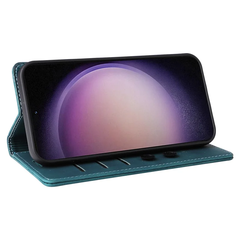 006 Series For Samsung Galaxy S24 Case Stand Leather Cover with Suction Cups Closure - Green