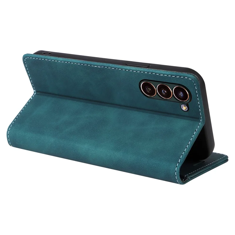 006 Series For Samsung Galaxy S24 Case Stand Leather Cover with Suction Cups Closure - Green