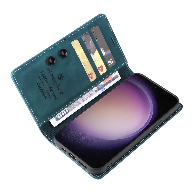 006 Series For Samsung Galaxy S24 Case Stand Leather Cover with Suction Cups Closure - Green