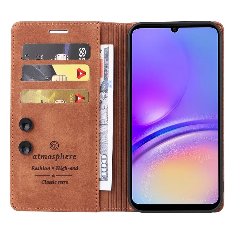 006 Series For Samsung Galaxy A05 4G Case Viewing Stand PU Leather Cover with Suction Cups Closure - Brown