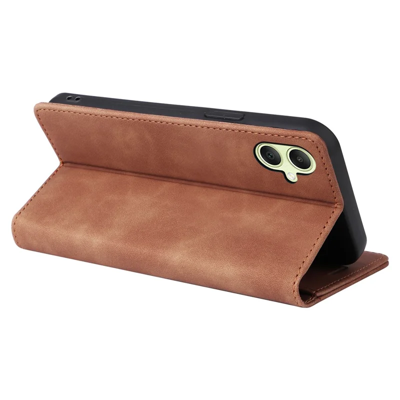 006 Series For Samsung Galaxy A05 4G Case Viewing Stand PU Leather Cover with Suction Cups Closure - Brown