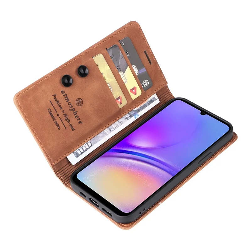 006 Series For Samsung Galaxy A05 4G Case Viewing Stand PU Leather Cover with Suction Cups Closure - Brown