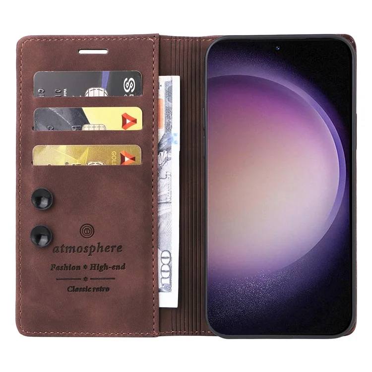 006 Series For Samsung Galaxy S24 Ultra Case PU Leather Folding Stand Cover with Suction Cups Closure - Coffee