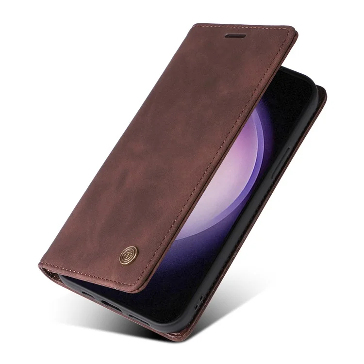 006 Series For Samsung Galaxy S24 Ultra Case PU Leather Folding Stand Cover with Suction Cups Closure - Coffee